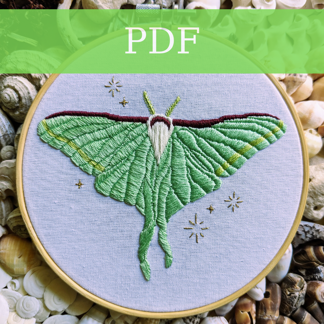 PDF - Luna Moth Embroidery Template and Instructions