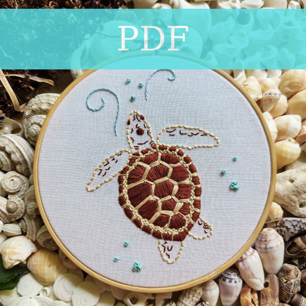 PDF - Sea Turtle Embroidery Template and Instructions