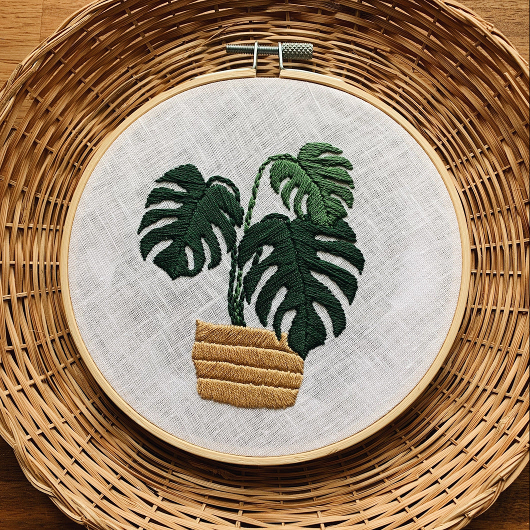 Monstera Cane Basket Embroidery Kit